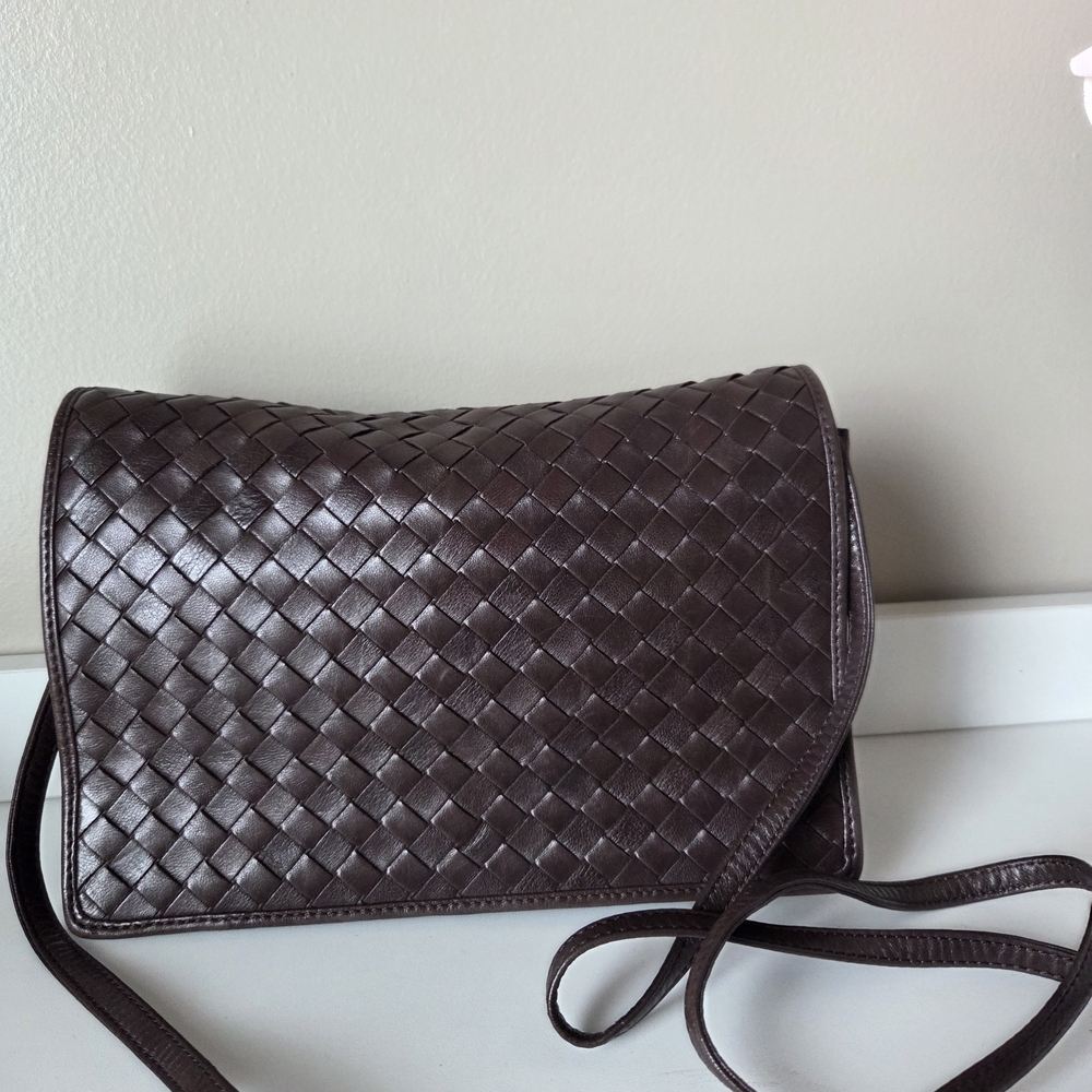 Bottega Veneta Dark Brown Intrecciato Woven Leather Crossbody Bag